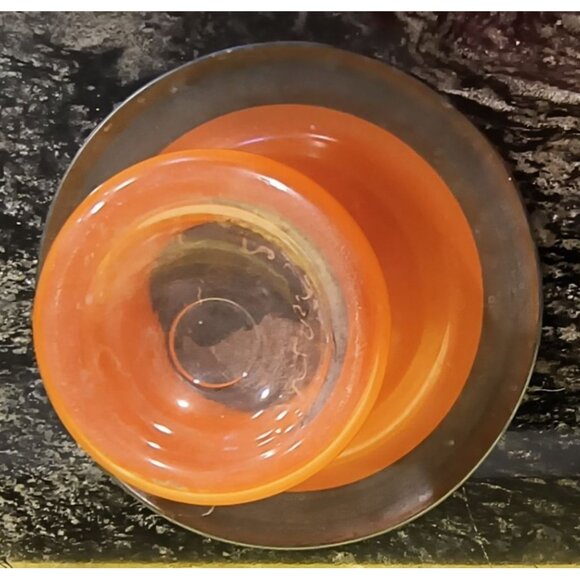 Vintage Orange and Black Reverse Painted Art Glass Vase Art Deco Decor - Picture 3 of 5